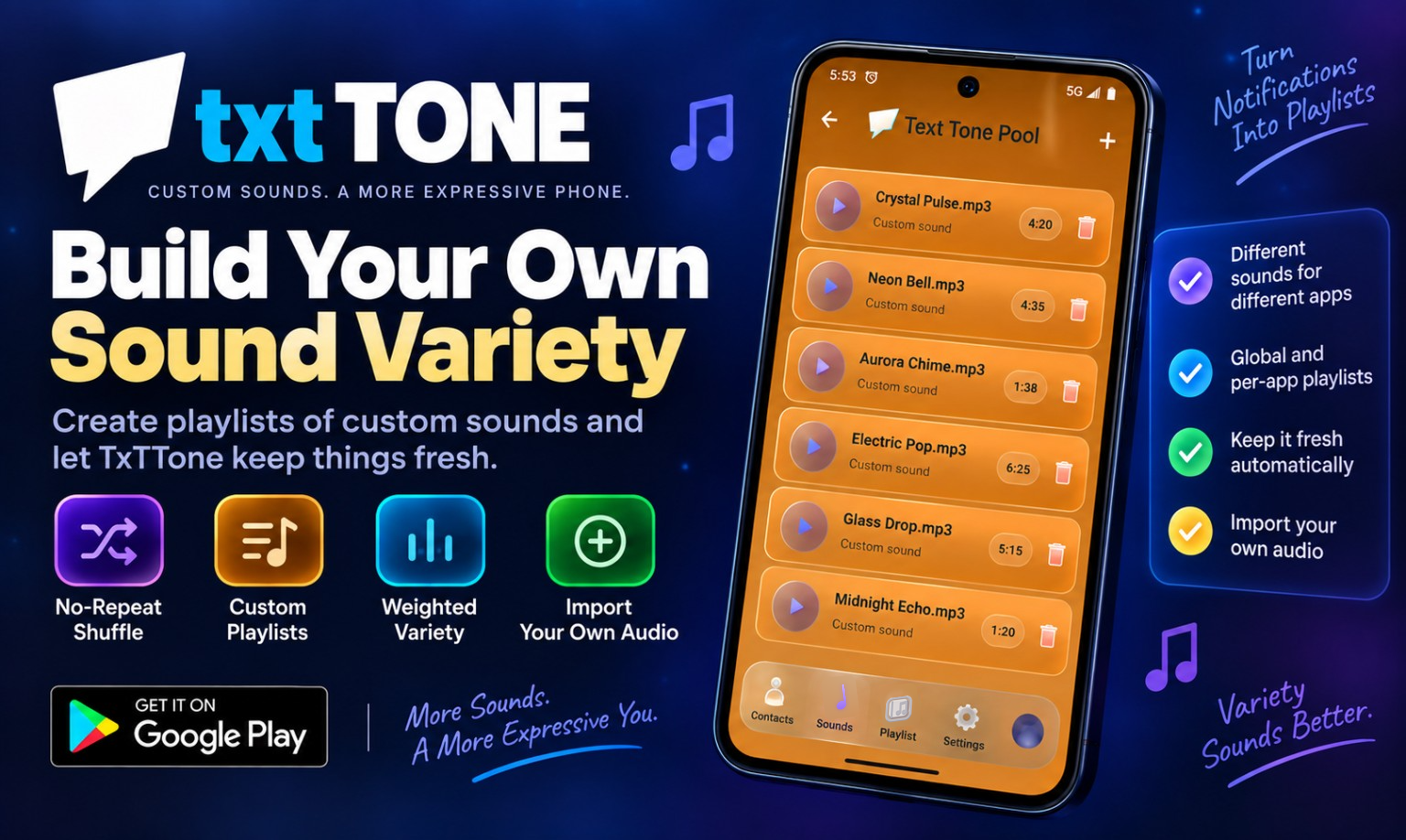 Build Your Own Sound Variety — TxTTone promotional graphic