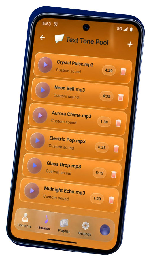 TxTTone Text Tone Pool with Crystal Pulse, Neon Bell, Aurora Chime, Electric Pop, Glass Drop and Midnight Echo